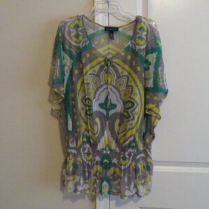 INC Boho Blouse with Silver Embellishments – Flutter Sleeve, Lined, Size 1X